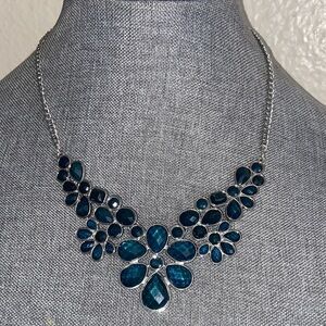 Vintage Charming Charlie Black & Teal Blue Faceted Acrylic BIB Necklace
